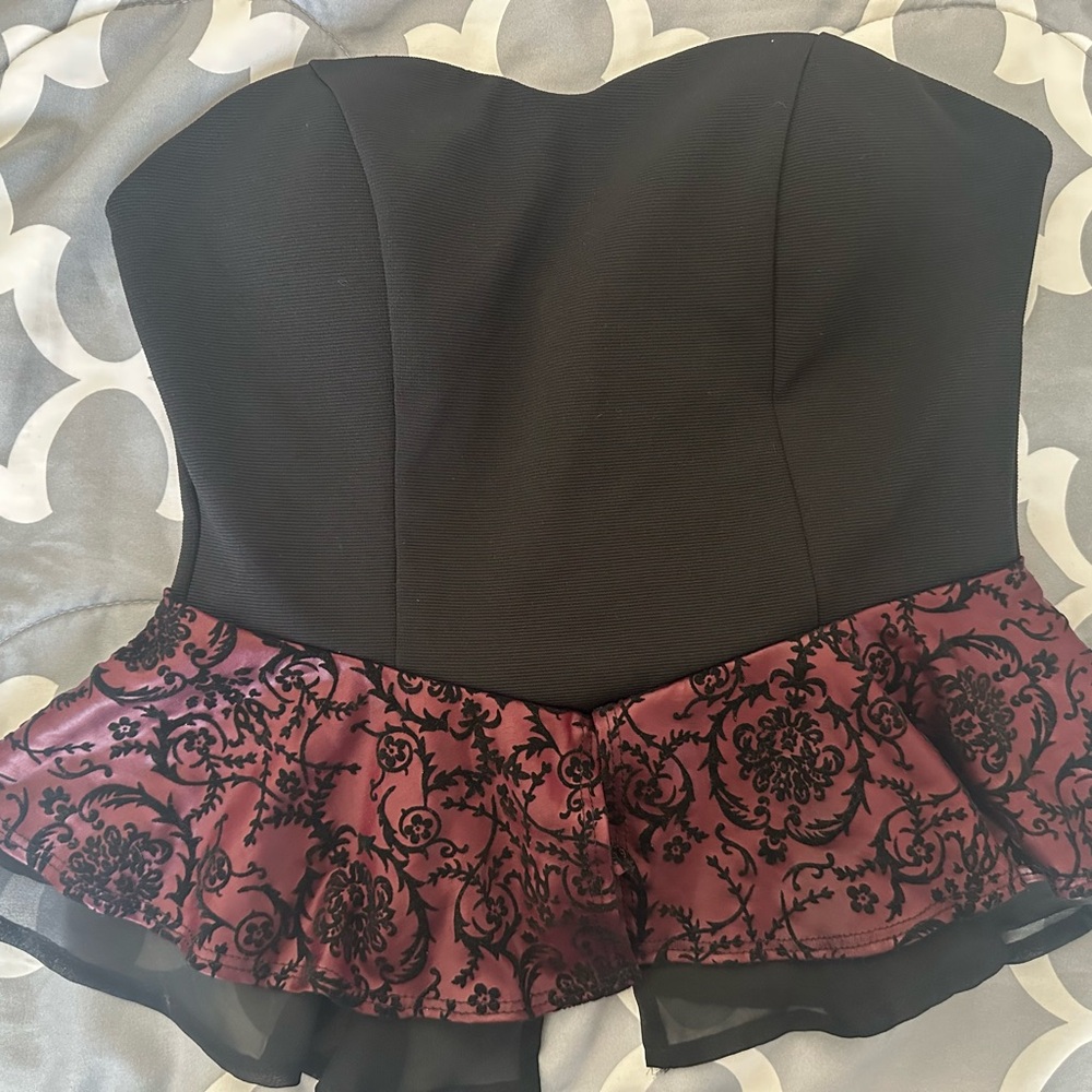 Black and Purple Strapless Peplum Top